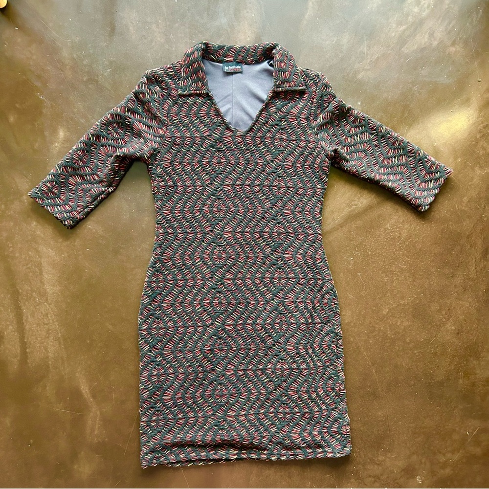 Woven mini sweater dress- Luc Fontaine size 6- macrame/ crochet 70s mod